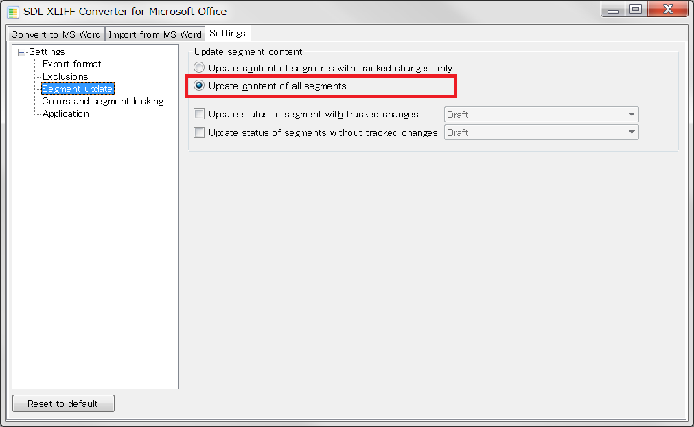 XLIFF converter for MS officeで、訳文を追加したWordファイルをXLIFFに戻せるかどうか。 2. RWS
