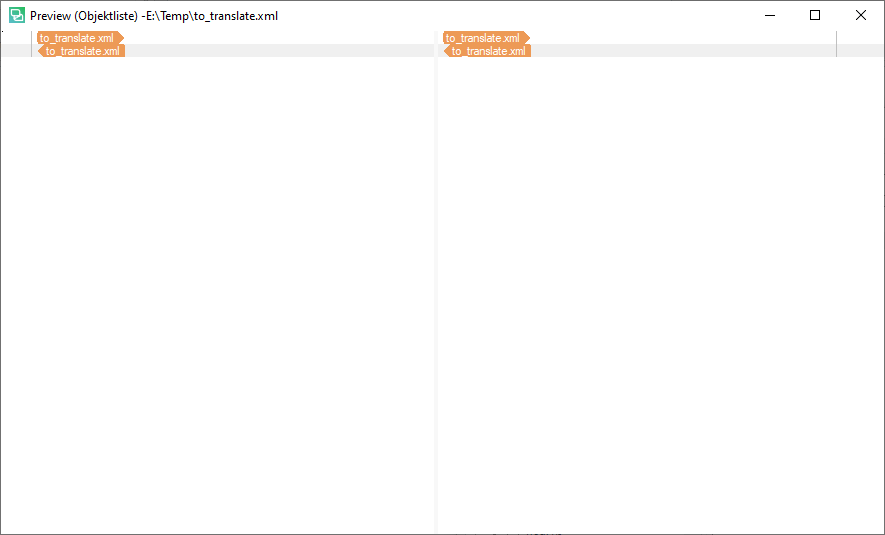 Preview window in Trados Studio displaying two segments of text labeled 'to_translate xml' without any visible errors or warnings.