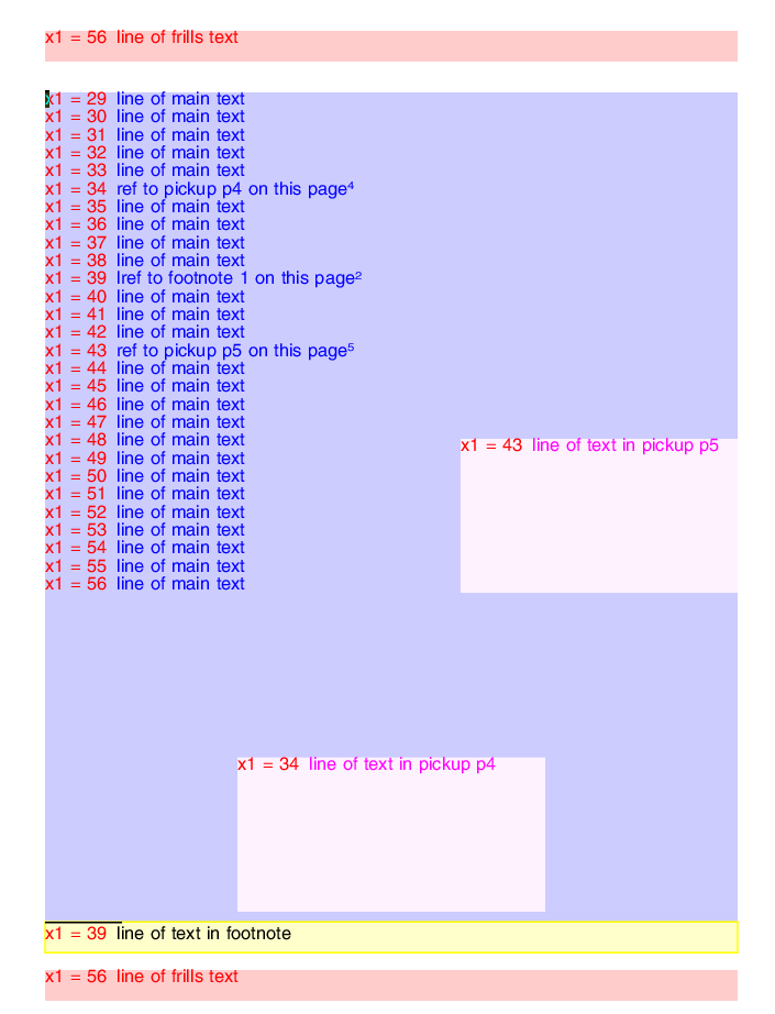 Screenshot of Trados Studio page with x-register values starting at 28 and incrementing for each line of main text, affecting the order of composition.