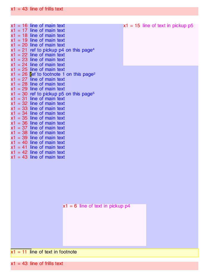 Screenshot of Trados Studio page with x-register values starting at 43 and incrementing for each line of main text, affecting the order of composition.