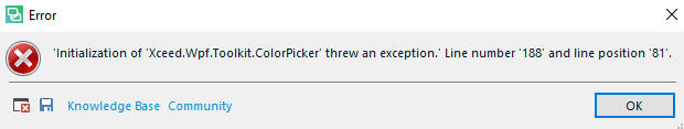 Error message in Trados Studio: 'Initialization of 'Xceed.Wpf.Toolkit.ColorPicker' threw an exception.'