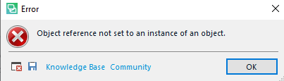 Error message in Trados Studio: 'Object reference not set to an instance of an object.'