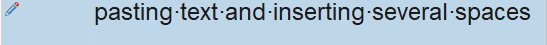 Screenshot of Trados Studio's Editor showing pasted text with several spaces inserted, no visible errors or warnings.
