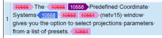 Screenshot of Trados Studio segment with improper formatting, showing tags 10555 and 10561 around text, indicating extra formatting on top of the paragraph style.