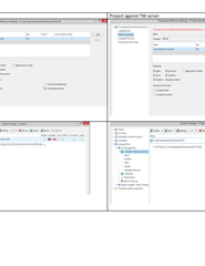 Screenshot of Trados Studio showing a comparison document with sections 'Project against TM file based' and 'Project against TM server'.
