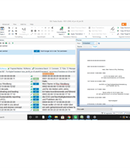 Trados Studio interface showing a DOCX file in translation with a warning message about missing font for a specific language.