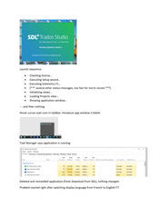 Screenshot of Trados Studio installation window with options for repairing or removing the program, and Task Manager showing Trados Studio running with no CPU usage.