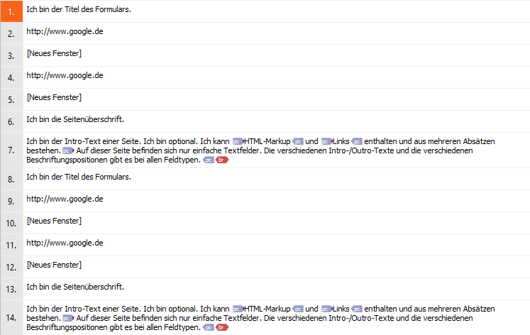 Screenshot of Trados Studio editor with content listed in numbered segments, including URLs and HTML markup, without visible errors or warnings.