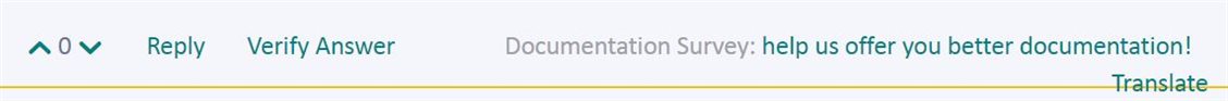 Screenshot of Trados Studio interface with options 'Reply', 'Verify Answer', and a banner saying 'Documentation Survey: help us offer you better documentation!' with a 'Translate' button.