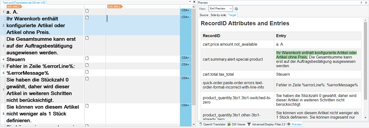 Screenshot showing the XSLT custom preview