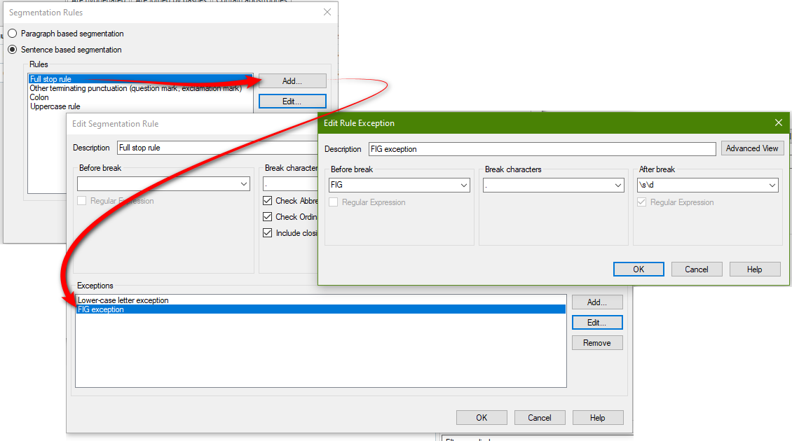 Screenshot showing an exception to the full stop segmentation rule
