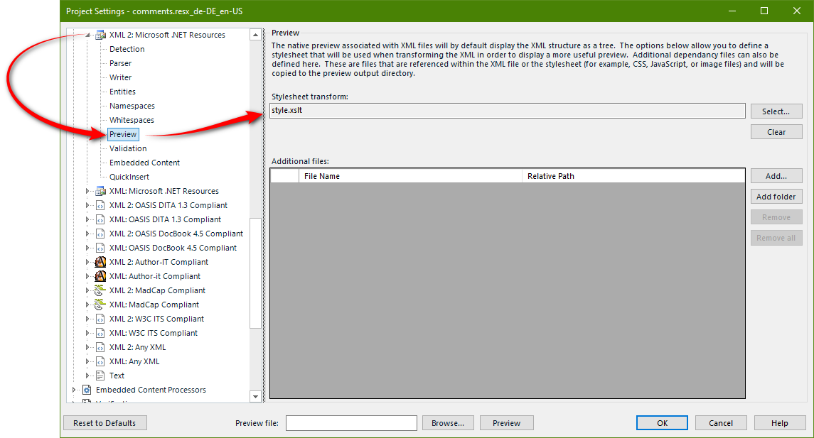 Screenshot showing how to add the stylesheet