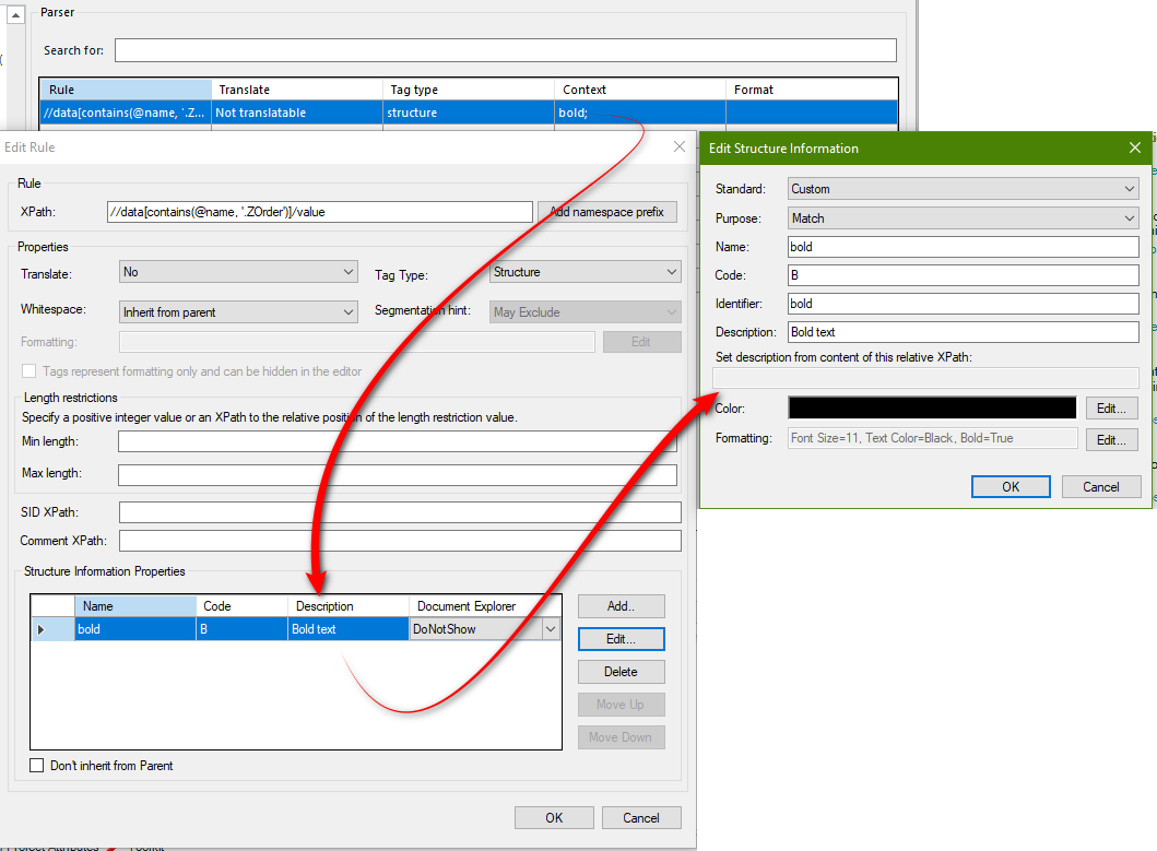 Screeshot showing how xml tags are given formatting context