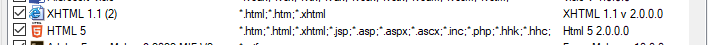 Screenshot showing XHTML above HTML in the filetype settings list.