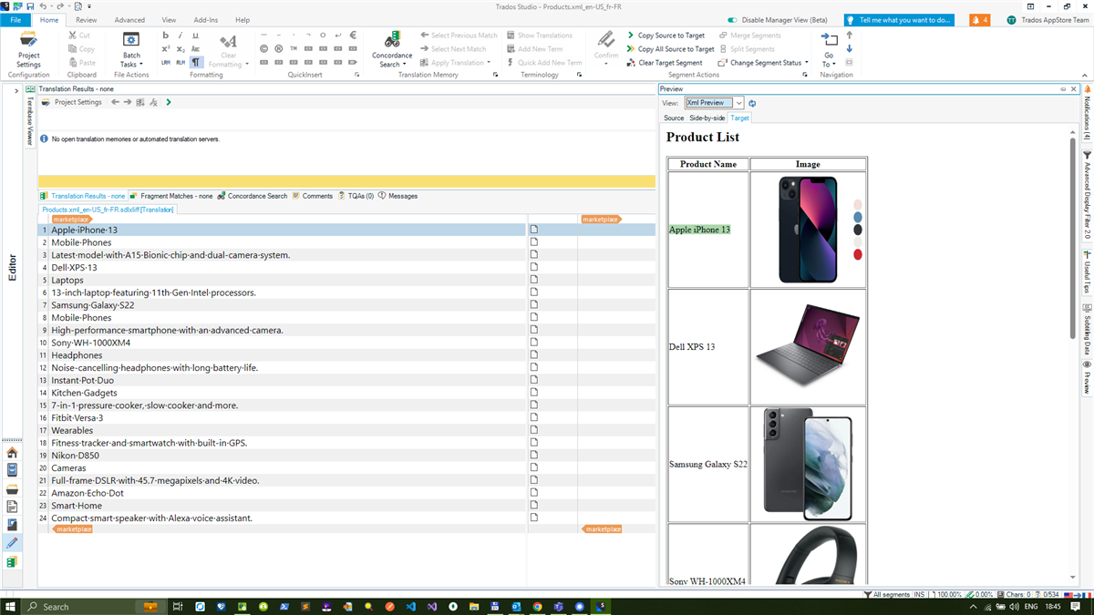 Screenshot showing the XML preview