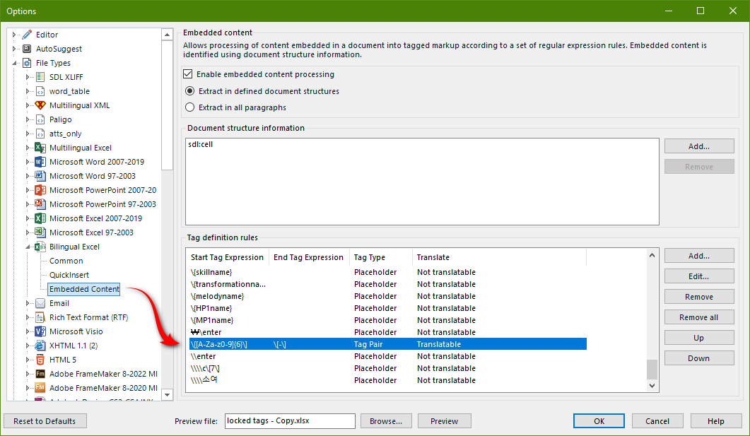 Custom rule in the embedded content setings... now translatable so it's unlocked.