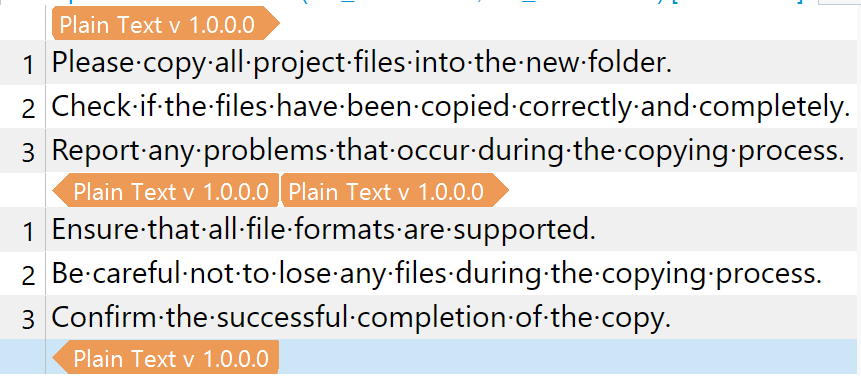 The same Trados Studio interface but this time  displaying the file tags in between the two files.