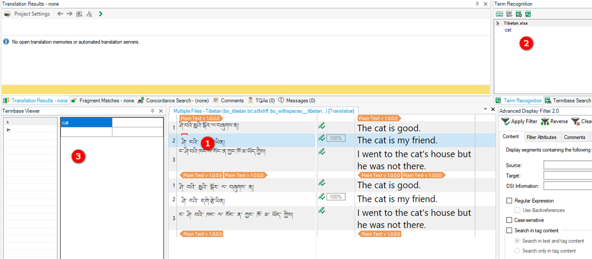 Screenshot showing Tibetan getting picked up with the Term Excelerator plugin.