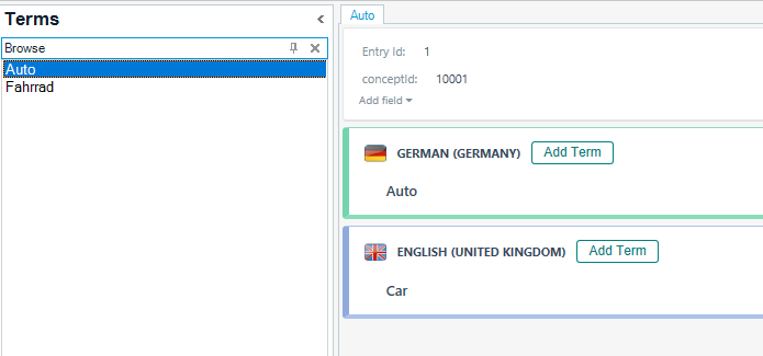 Screenshot showing how the TBX conerts properly inside MultiTerm with the ConceptID of the TBX being used as a conceptid entry ID.