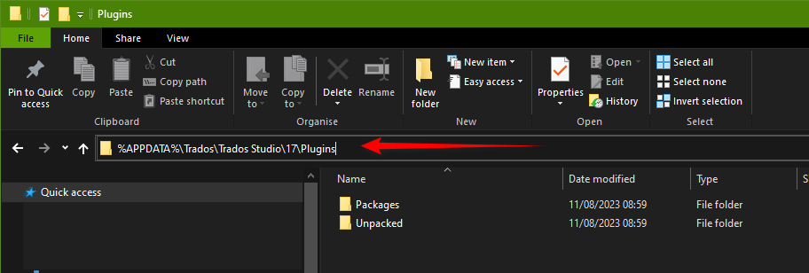 Screenshot showing how to use the links to the appdata folders