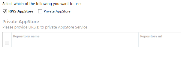 Screenshot showing the settings for the appstore.