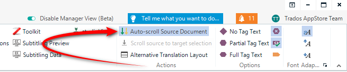 Screenshot showing the Autoscroll menu in the View ribbon