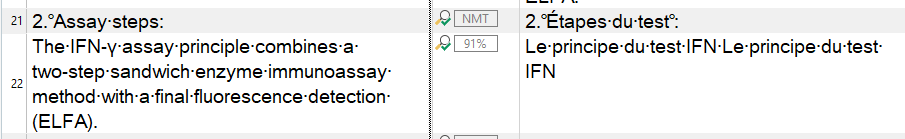 Screenshot displaying a repeated segment error in the updated bilingual document after editing with LibreOffice.