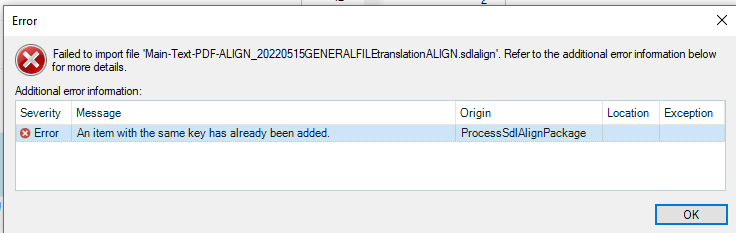  Image showing error message Failed to import file