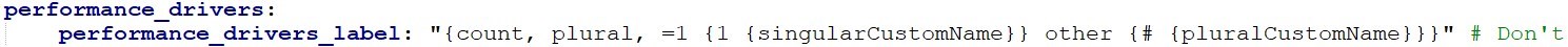 Screenshot of YAML code with a comment indicating 'Don't translate this' next to the performance_drivers_label entry.