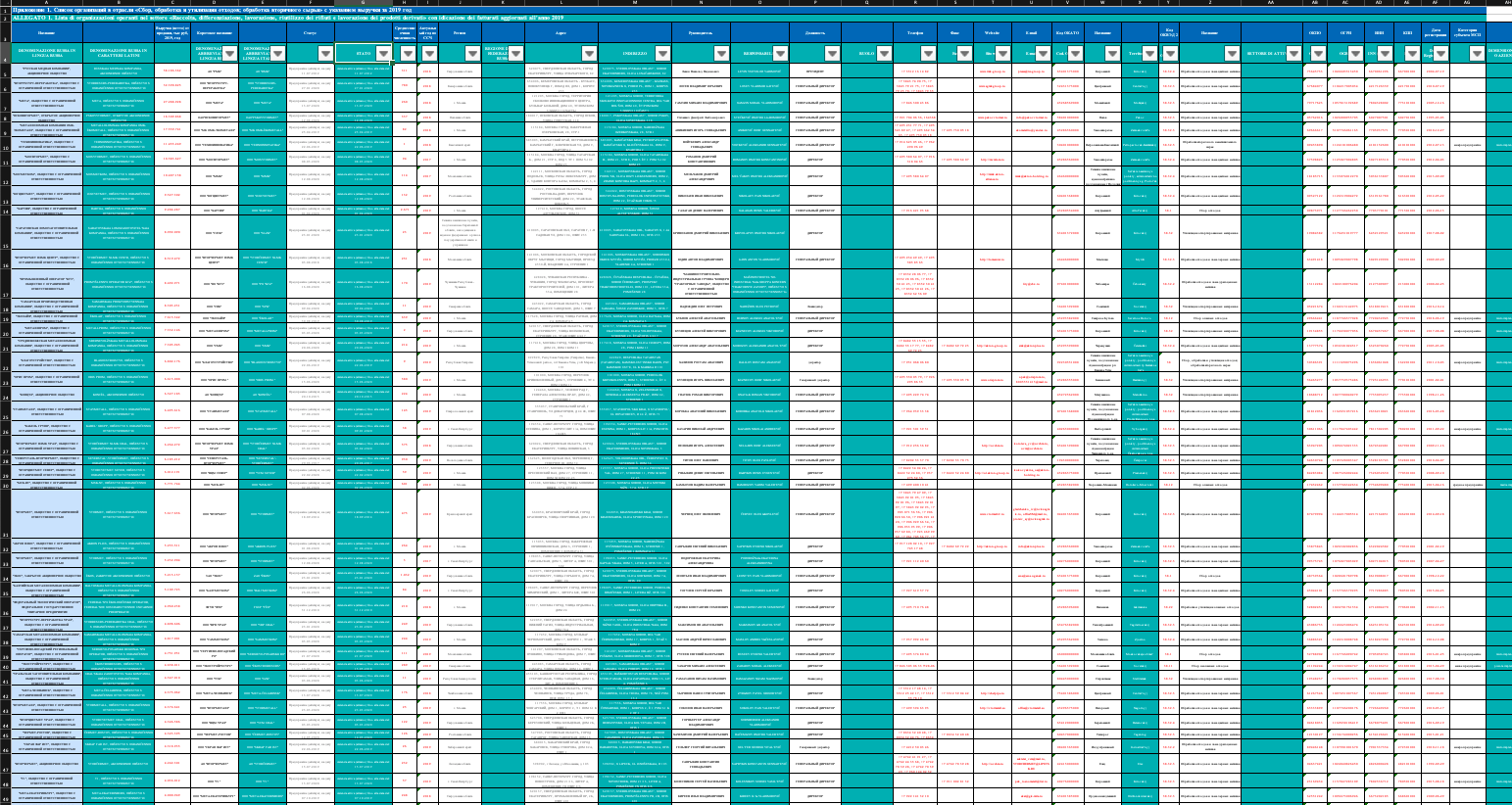 Screenshot of a large Excel spreadsheet with multiple columns and rows. Green columns indicate automatic transcriptions. Text in red highlights potential errors or warnings.