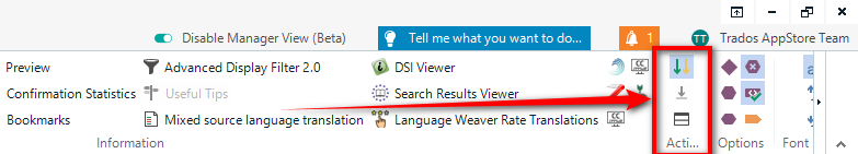 Screenshot showing the controls in the View ribbon under the Actions group for autoscroll