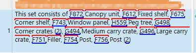 Screenshot of Trados Studio Ideas interface showing a segment with multiple terms underlined in red, such as 'Canopy unit', 'Fixed shelf', and 'Window panel'. The term 'H559' is highlighted, indicating a potential issue.