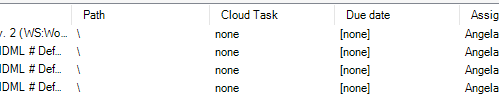 Screenshot of Trados Studio Ideas Files View showing columns for Path, Cloud Task, Due date, and Assigned To. The Due date column entries are all marked as none.