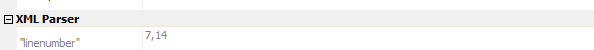 Trados Studio XML Parser window showing 'linenumber' field with values 7,14.