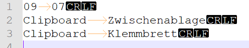 Screenshot showing two entries in a glossary file with the source term 'Clipboard' and the target terms 'Zwischenablage' and 'Klemmbrett'.