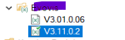 Screenshot showing two version folders under a parent directory labeled 'Evolis', with versions 'V3.01.06' and 'V3.11.02'.