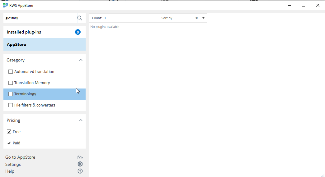 Glossary Converter missing from the AppStore 2. RWS AppStore