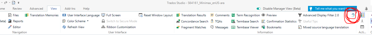 Trados Studio interface showing menu options with 'AI Professional' plugin icon circled in red indicating where the crash occurs when clicked.