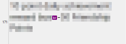 Partial view of a text editor displaying code with 'br' tags not being recognized, indicated by a purple box around 'br'.