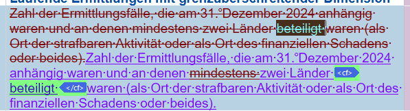 Screenshot of text editing interface highlighting the same text with formatting issues, with HTML closing tag visible.