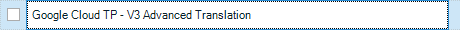 Screenshot showing the Google Cloud TP - V3 Advanced Translation plugin selected in a dropdown menu.