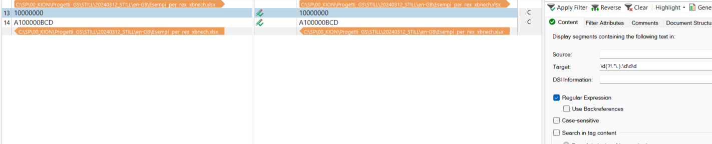 Screenshot showing two rows of data with checkmarks indicating successful detection. The first row contains a numeric code, and the second row contains an alphanumeric code. Both rows are highlighted, suggesting they match the search criteria.