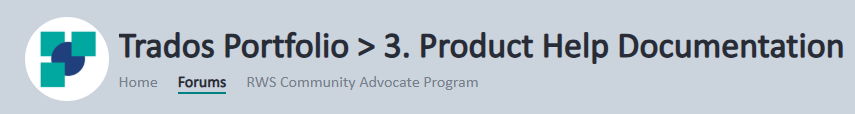 Trados Portfolio greater than sign 3. Product Help Documentation, with Home and Forums links visible.