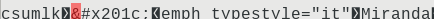 Close-up screenshot showing a red-highlighted error in the text, with the word 'Miranda' styled in italics.