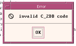Error dialog box with the message 'invalid C_2DB code' and an 'OK' button.