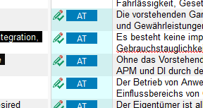 Screenshot of Trados Studio project file showing segments labeled with 'AT' for Automated Translation.