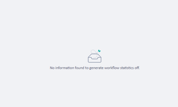 Error message displayed on a screen with an icon of a printer, stating 'No information found to generate workflow statistics off.'