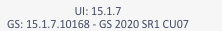 Screenshot showing Trados Studio version details with UI version 15.1.7 and Groupshare version 15.1.7.10168 - GS 2020 SR1 CU07.