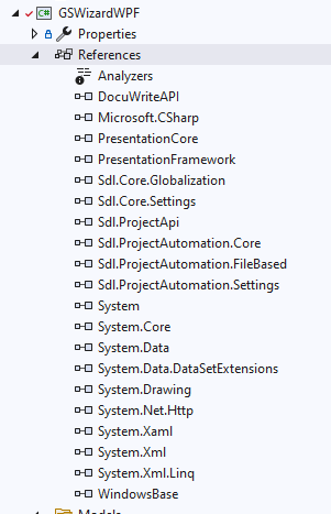 Visual Studio Solution Explorer showing a list of references in a project, including various SDL and System libraries.