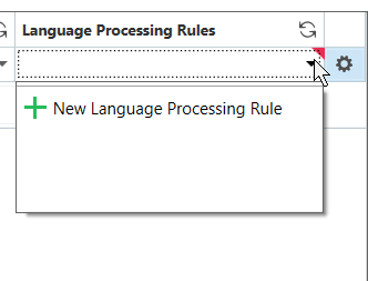 Screenshot showing the Language Processing Rules window in Trados Studio 2022 with a 'New Language Processing Rule' button and a settings gear icon, indicating an interface to add or configure rules.